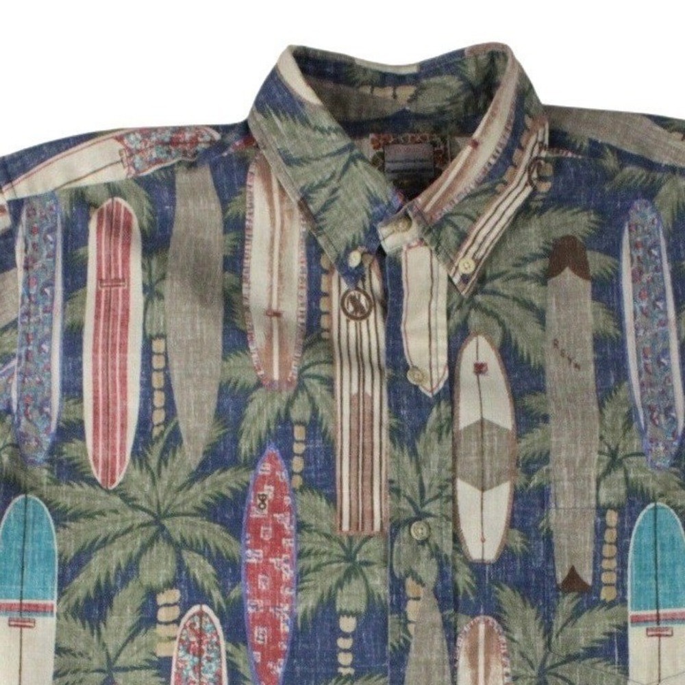 Vintage Reyn Spooner Surfboard Hawaiian Shirt XL Blue Palm Tree Aloha USA‎